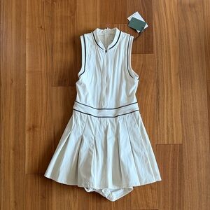 White Sleeveless Zip-Up Dress with Pleated Skirt